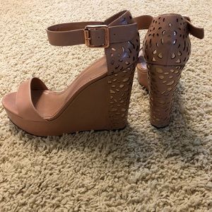 Vince Camuto Brown Leather Wedges with Gold Detail